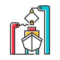 Shipbuilding industry color icon. Boat mechanical maintenance. Ship fixing and repairing. Nautical vehicle technical construction. Professional engineering equipment. Isolated vector illustration