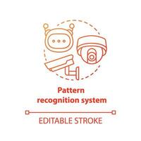 Pattern recognition system red concept icon. Robotic surveillance idea thin line illustration. Innovative cctv cameras. Special futuristic electronics. Vector isolated outline drawing. Editable stroke