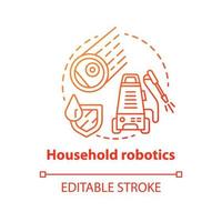 Household robotics red concept icon. Domestic robot idea thin line illustration. Modern futuristic technologies. Automated cleaning machines. Vector isolated outline drawing. Editable stroke