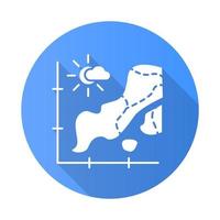 mapa de temperatura azul diseño plano larga sombra icono de glifo. presentación del pronóstico del tiempo. gráfico de información, tabla de datos. cambio climático nublado. informe de estadísticas. ilustración de silueta de vector