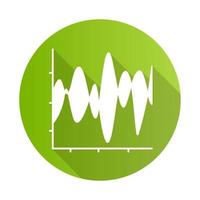 gráfico de flujo verde diseño plano larga sombra icono de glifo. carta sísmica. amplitudes y ondas de movimiento. diagrama de la curva de radiación. investigación científica. visualización de vibraciones. ilustración de silueta de vector