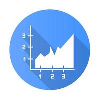 gráfico de área azul diseño plano larga sombra icono de glifo. gráfico ascendente con índices. diagrama creciente. visualización de informes comerciales. presentación de investigación de mercados. ilustración de silueta de vector