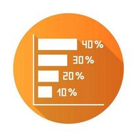 Horizontal histogram orange flat design long shadow glyph icon. Interest rate chart. Increasing graph bars with numbers. Diagram. Economical report. Business strategy. Vector silhouette illustration