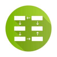 Diagrama de conexión icono de glifo de larga sombra verde diseño plano. diagrama de cableado. presentación de las etapas de progreso, visualización de las etapas del proceso. informe de ciclo cerrado. ilustración de silueta de vector