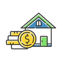 Home equity loan color icon. Credit to buy real estate building. Buying, renting house. Borrow money to purchase apartment. Coin stack. Investment, mortrage. Isolated vector illustration