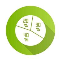 Pie diagram green flat design long shadow glyph icon. Round chart with segments. Circle infographic. Business report with interest rates. Financial research. Targeting. Vector silhouette illustration