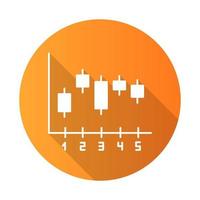 icono de glifo de sombra larga de diseño plano naranja de gráfico de velas. gráfico de diagrama de caja. diagrama de negocios. infochart de marketing. presentación y visualización de datos. ilustración de silueta de vector