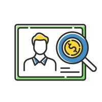 Verifying creditworthiness color icon. Examining personal credit history. Financial report. Economy business. Investment, budget graph. Bank insurance state. Isolated vector illustration