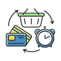 Revolving credit color icon. Consumer lines of credit. Buying goods with borrowed money. Commerce, retail. Marketing industry. Banking business. Budget, economy. Isolated vector illustration