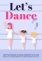 Lets dance brochure template. Flyer, booklet, leaflet concept with flat illustrations. Vector page cartoon layout for magazine. Choreography classes for kids advertising invitation with text space