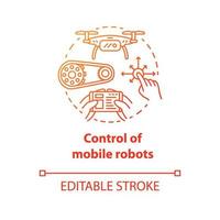 Control of mobile robots red concept icon. Motion at distance idea thin line illustration. Software and controllers for drones, devices. Vector isolated outline drawing. Editable stroke