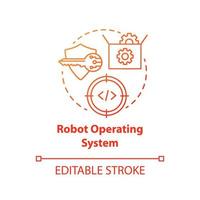 Robot operating system red concept icon. Robotics software idea thin line illustration. Information technologies and innovative programming. Vector isolated outline drawing. Editable stroke