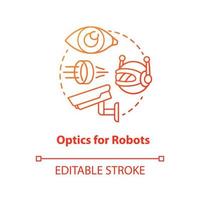 Optics for robots red concept icon. Robotic lenses idea thin line illustration. Innovative cctv cameras. Special futuristic glass for electronics. Vector isolated outline drawing. Editable stroke