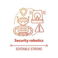 Security robotics red concept icon. Safety technology idea thin line illustration. Types of robots, classification. Computer machine protecting. Vector isolated outline drawing. Editable stroke