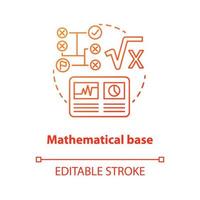 Mathematical base red concept icon. Calculations idea thin line illustration. Combination of numbers and digits. Arithmetic and numerical system. Vector isolated outline drawing. Editable stroke