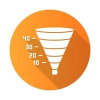 Funnel graph orange flat design long shadow glyph icon. Marketing strategy chart. Conversion economic plan. Financial report. Visualization with segments and numbers. Vector silhouette illustration