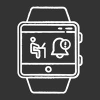 Notifications smartwatch function chalk icon. Fitness wristband capability. Modern device. Synchronization with laptop, computer and other gadgets. Isolated vector chalkboard illustration