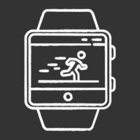 rastreador de fitness ejecutando el icono de tiza de la aplicación. función de reloj inteligente, servicio de bienestar. aplicación de salud y deporte. velocímetro y seguimiento de pasos. ilustración de pizarra de vector aislado