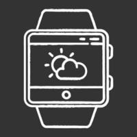 Weather forecast smartwatch function chalk icon. Fitness wristband capability. Modern device. Current state of atmosphere.Temperature, humidity and wind. Isolated vector chalkboard illustration