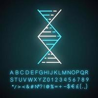 Diamond-shaped DNA helix neon light icon. Deoxyribonucleic, nucleic acid. Molecular biology. Genetic code. Genetics. Glowing sign with alphabet, numbers and symbols. Vector isolated illustration
