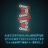 DNA helix neon light icon. Connected dots, lines. Deoxyribonucleic, nucleic acid. Molecular biology. Genetic code. Glowing sign with alphabet, numbers and symbols. Vector isolated illustration