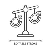 icono lineal de desequilibrio hormonal. signo de género femenino y masculino en escala. desequilibrio en testosterona y estrógeno. Ilustración de línea fina. símbolo de contorno. dibujo de contorno aislado vectorial. trazo editable vector