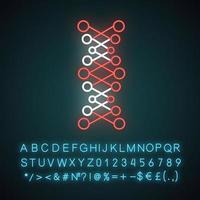 DNA double helix neon light icon. Connected dots, lines. Deoxyribonucleic, nucleic acid. Molecular biology. Genetic code. Glowing sign with alphabet, numbers and symbols. Vector isolated illustration