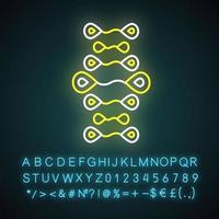 DNA strands neon light icon. Deoxyribonucleic, nucleic acid helix. Molecular biology. Genetic engineering. Genetics. Glowing sign with alphabet, numbers and symbols. Vector isolated illustration