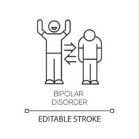 Bipolar disorder linear icon. Manic, depressive episodes. Split personality. Mood change. Mental health issues. Thin line illustration. Contour symbol. Vector isolated outline drawing. Editable stroke