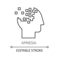 Amnesia linear icon. Memory loss. Brain injury. Trouble with remembering. Korsakoff syndrome. Mental disorder. Thin line illustration. Contour symbol. Vector isolated outline drawing. Editable stroke