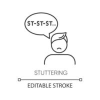 Stuttering linear icon. Speech problem. Sound prolongation. Oral communication issue. Mental disorder. Thin line illustration. Contour symbol. Vector isolated outline drawing. Editable stroke