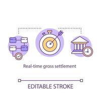 Real time gross settlement concept icon. Funds transfer system idea thin line illustration. RTGS. Payment settling. Financial operation. Vector isolated outline drawing. Editable stroke