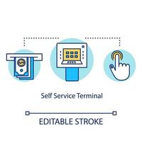 Self Service Terminal concept icon. Payment system idea thin line illustration. Shopping checkout. Electronic transaction. Modern technology. Vector isolated outline drawing. Editable stroke