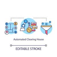 Automated Clearing House concept icon. Electronic network idea thin line illustration. Financial transaction. ACH credit transfer. Payment concept. Vector isolated outline drawing. Editable stroke