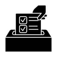 Anonymous survey glyph icon. Ballot box. Feedback form. Opinion polling. Social research. Evaluation. Voting. Data collection. Silhouette symbol. Negative space. Vector isolated illustration