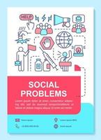 Social problems, issues poster template layout. Violence, abuse and antisocial behavior. Banner, booklet, leaflet print with linear icons. Vector brochure page layouts for magazines, advertising flyer