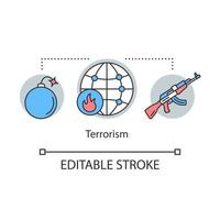 Terrorism concept icon. Warfare idea thin line illustration. Terrorist attack and crimes. Extremism war. Gun violence. Blast terrorism and explosion. Vector isolated outline drawing. Editable stroke