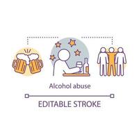 Alcohol abuse concept icon. Beer alcoholism thin line illustration. Alcohol dependency. Alcoholic addiction. Pub, bar with friends. Loneliness and depression. Vector isolated drawing. Editable stroke