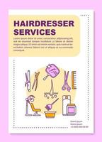 Hairdresser services poster template layout. Hairdressing salon procedures. Banner, booklet, leaflet print design with linear icons. Vector brochure page layout for magazines, advertising flyers