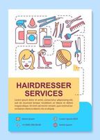 Hairdresser services poster template layout. Hairstylist tools and equipment. Banner, booklet, leaflet print design with linear icons. Vector brochure page layout for magazines, advertising flyers
