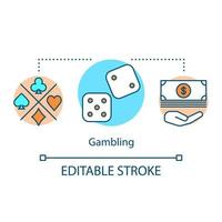 Gambling concept icon. Games of chance idea thin line illustration. Casino. Betting, dices and card games playing. Fortune and good luck. Vector isolated outline drawing. Editable stroke