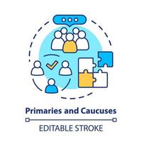 Elections concept icon. Primaries and caucuses voting day idea thin line illustration. Official, governmental election and organised supporter vote. Vector isolated outline drawing. Editable stroke