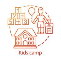 Kids camp concept icon. Summer children club, community idea thin line illustration. Child holiday resort. Educational after school facility. Vector isolated outline drawing. Editable stroke