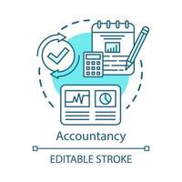 Accountancy concept icon. Budgeting and finance planning. Keeping financial records. Performing audits. Bookkeeping idea thin line illustration. Vector isolated outline drawing. Editable stroke