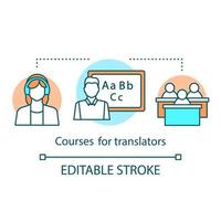 Translation services concept icon. Courses for translators idea thin line illustration. Interpreter professional training. Language learning class. Vector isolated outline drawing. Editable stroke