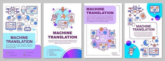 Machine translation brochure template layout. Automated translation. Flyer, leaflet print design with linear illustrations. Vector page layouts for magazines, annual reports, advertising posters