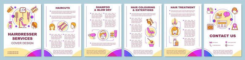 Hairdresser services brochure template layout. Hair styling salon flyer, booklet, leaflet print design with linear illustrations. Vector page layouts for magazines, annual reports, advertising posters