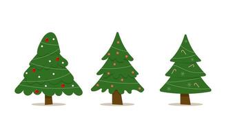 conjunto de árboles de navidad con bola de árbol y juguete de árbol. ilustración vectorial plana vector