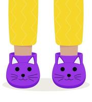 Children pajama slippers. Children feet in funny slippers. Pajama party.