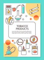 Tobacco industry poster template layout. Smoking equipment, products. Banner, booklet, leaflet print design with linear icons. Vector brochure page layouts for magazines, advertising flyers
